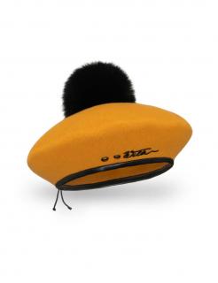 Dámský zimní baret s bambulí W-0718 barevné varianty VYBERTE BAREVNOU VARIANTU: okrová
