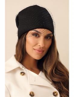 Elegantní dámská bavlněná čepice s francouzským závojem W-0633/018 černá