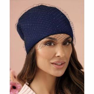 Elegantní dámská bavlněná čepice s francouzským závojem W-0633/161 modrá
