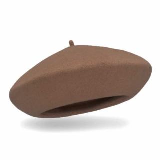 Hnědý vlněný baret FLORA 100% vlna WOOLMARK W-baret/048 (M)