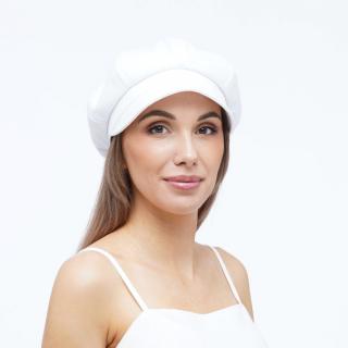 Letní bílá čepice s kšiltem - lněná pekařka Kr-001