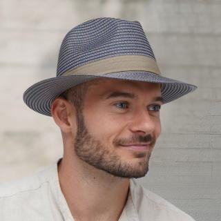 Letní klobouk  Fedora Fa-38042 modrý Vyberte velikost: L