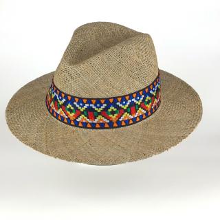 Letní klobouk FEDORA z mořské trávy s barevnou stuhou Me-023