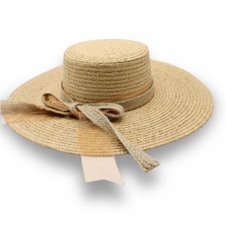 Letní slaměný Boater klobouk-dámský žirarďák Big Brim 100% Rafie P-24505
