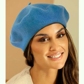 Modrý baret FLORA 100% vlna WOOLMARK W-baret/025 (M)