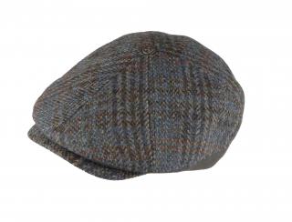 Pánská zimní hnědo-modrá bekovka Harris Tweed vlna plus ušní klapky Vyberte velikost: 56