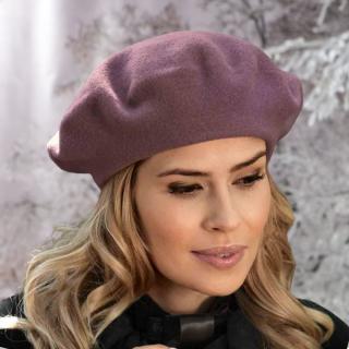 Tmavě starorůžový baret FLORA 100% vlna WOOLMARK W-baret/506 (M)