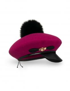Zimní dámská čepice - baret s bambulí a kšiltem W-0751 více barevných variant VYBERTE BAREVNOU VARIANTU: fuchsie