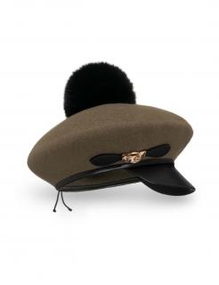 Zimní dámská čepice - baret s bambulí a kšiltem W-0751 více barevných variant VYBERTE BAREVNOU VARIANTU: khaki