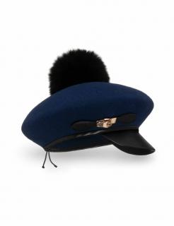 Zimní dámská čepice - baret s bambulí a kšiltem W-0751 více barevných variant VYBERTE BAREVNOU VARIANTU: tmavě modrá