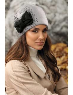 Zimní dámská čepice s mašlí a síťkou W-0645/640 šedá