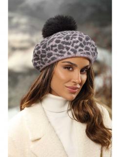 Zimní dámský baret s bambulí a vzorem W-0676/448P3 starorůžový odstín