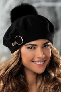 Zimní dámský baret s bambulí W-0641/018 černý