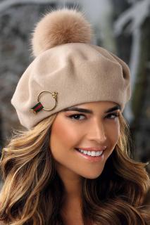 Zimní dámský baret s bambulí W-0641/284 béžový