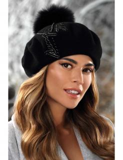 Zimní dámský baret s bambulí  W-0668/018 černý