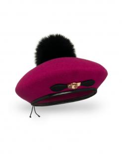 Zimní dámský baret s bambulí W-662 více barevných variant VYBERTE BAREVNOU VARIANTU: purpurová