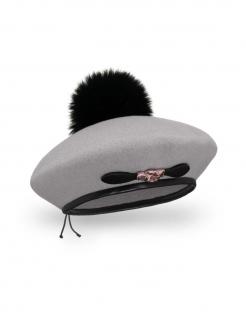 Zimní dámský baret s bambulí W-662 více barevných variant VYBERTE BAREVNOU VARIANTU: šedá