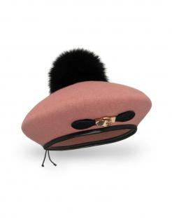 Zimní dámský baret s bambulí W-662 více barevných variant VYBERTE BAREVNOU VARIANTU: starorůžová