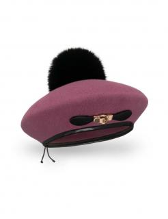 Zimní dámský baret s bambulí W-662 více barevných variant VYBERTE BAREVNOU VARIANTU: tmavě starorůžová