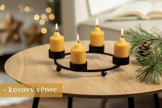 ADVENTNÍ ČAS - kovový adventní věnec + sada 4 ks včelích adventních svíček (Advent bez starostí.)