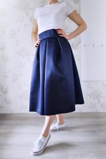 Taftová midi sukně s kapsami, temně modrá L