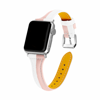 Dámský kožený řemínek pro Apple Watch - Bílo-růžový Velikost: 38/40/41mm, Barva: Růžová