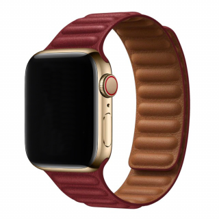 Kožený řemínek s magnetem pro Apple Watch - Vínově červený Velikost: 42/44/45/49mm, Barva: Červená