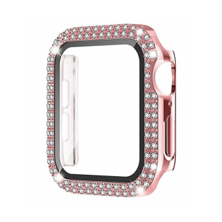 Ochranné pouzdro s tvrzeným sklem a diamanty pro Apple Watch - Rose Pink Velikost: 38mm