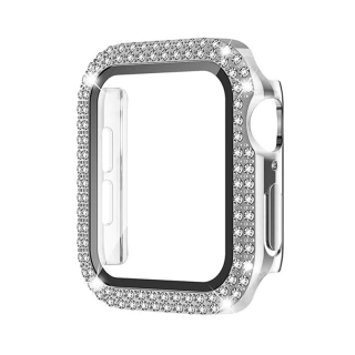 Ochranné pouzdro s tvrzeným sklem a diamanty pro Apple Watch - Stříbrné Velikost: 38mm