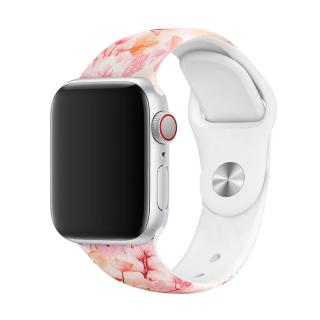 Řemínek s potiskem pro Apple Watch -  Kytičkový Velikost: 42/44/45/49mm, Obvod zápěstí: M-L (střední až větší obvod zápěstí), Barva: Bílá