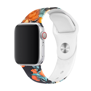 Řemínek s potiskem pro Apple Watch - Půlnoční růže Velikost: 38/40/41mm, Obvod zápěstí: M-L (střední až větší obvod zápěstí), Barva: Bílá