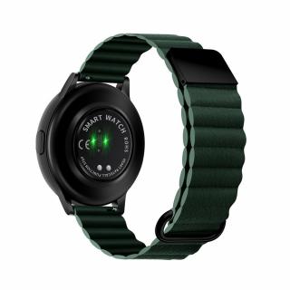 Stylový kožený řemínek s magnetem pro chytré hodinky - Tmavě zelený Velikost: 20mm, Barva: Khaki