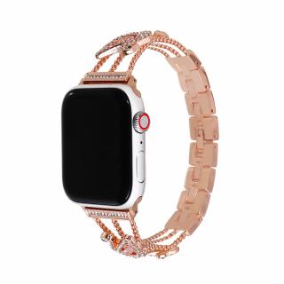 Stylový řemínek s kamínky a labutí pro Apple Watch - Rose Gold Velikost: 42/44/45/49mm, Barva: Pink Gold