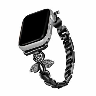 Stylový řemínek s kamínky a motýlem pro Apple Watch - Černý Velikost: 38/40/41mm, Barva: Černá