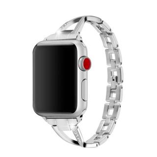 Stylový řemínek s kamínky pro Apple Watch - Stříbrný Velikost: 42/44/45/49mm, Barva: Stříbrná