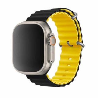 Stylový vroubkovaný řemínek pro Apple Watch - Černo-žlutý Velikost: 38/40/41mm, Barva: Černá