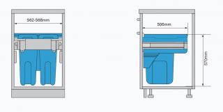 CEMUX Sorter Bins 600 mm - 2 x 35L, výška 570 mm + H Box SLIM antracit