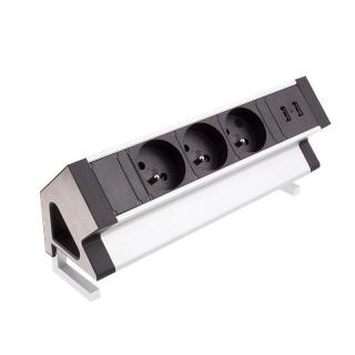 Design Light DESKBOX elektro zásuvka 3 x 230V a 2 x USB černá/hliník + kabel 1,8 m