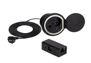 Design Light SAMBO BOX zápustná zásuvka 1 x 230V, 2 x USB + 1 x RJ45 černá + kabel 1,8m