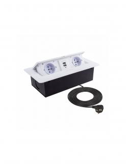 Design Light výklopná zásuvka BOX 2x 230V a 2x USB nabíječka s 3m kabelem bílá