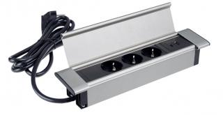 Design Light výklopná zásuvka FLATBOX 3x 230V a 2x USB nabíječka nerez broušená