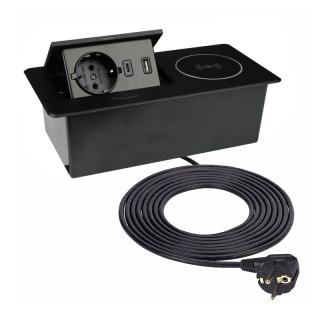 Design Light ZEOBOX výklopná zásuvka 1 x 230V, 2 x USB,indukce,černá
