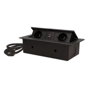 ORNO zásuvka elektro stolová výklopná zápustná- 2x zásuvka + 2x USB + kabel černá