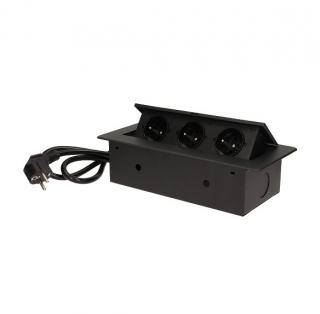 ORNO zásuvka elektro stolová výklopná zápustná- 3x zásuvka + kabel Barva: černá 91