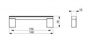 Úchytka kovová Porta černá matná Rozteč: 736mm