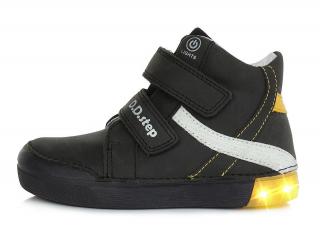 Chlapecké černé kotníkové kožené blikací boty D.D.step A068-398A (Svítící obuv D.D.step)