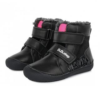 Dívčí černé zimní boty D.D.step W063-356 barefoot (Dětská zimní kožená barefoot obuv)