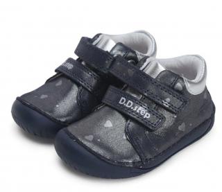 Dívčí kožená barefoot obuv D.step S070-42189 se srdíčky