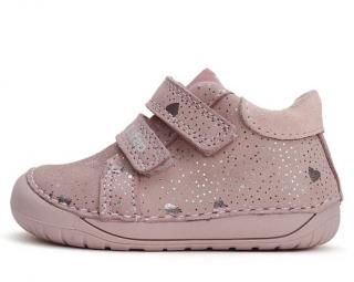 Dívčí kožená barefoot obuv D.step S070-42189A se srdíčky
