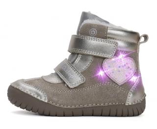 Dívčí zimní kožené blikací boty D.D.step W050-42707D (Svítící zimní obuv D.D.step)